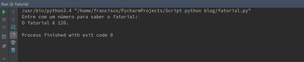 Resultado Script Python fatorial
