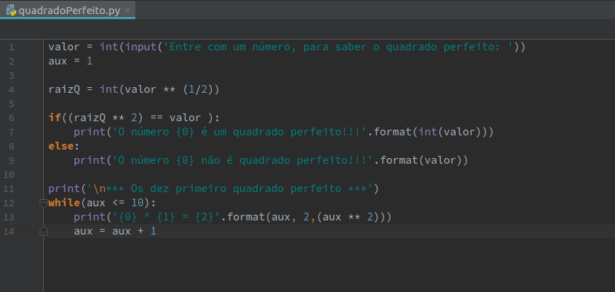 Script Python número quadrado perfeito
