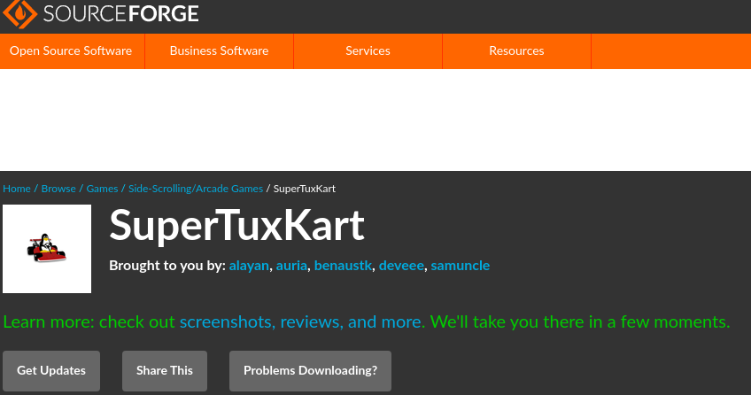Download do Jogo SuperTuxKart no site SourceForge