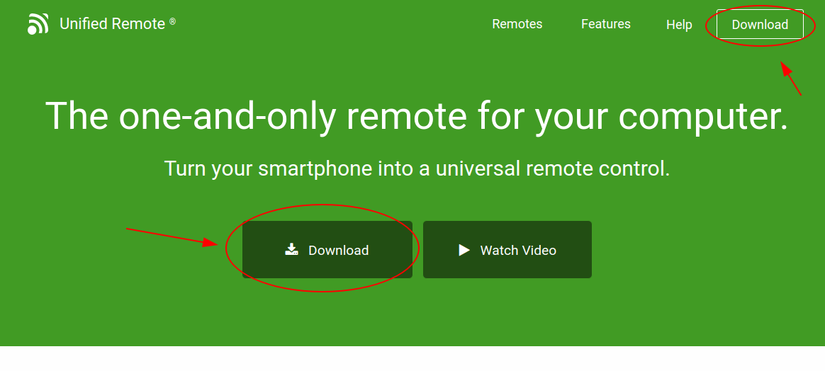 Botão Download do Unified Remote