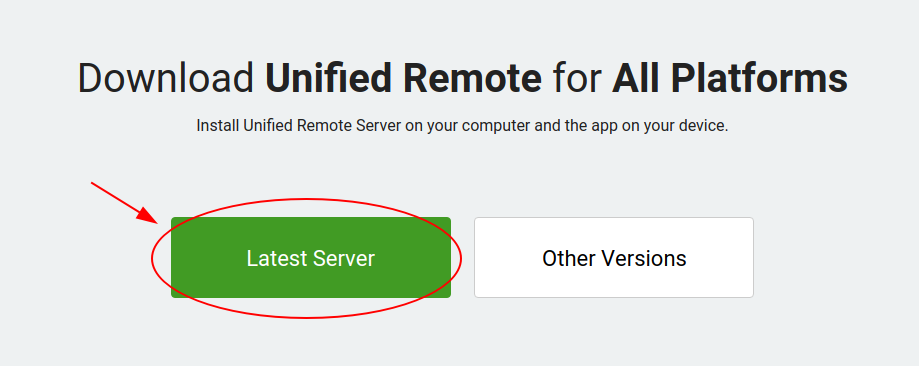 Botão Latest Server do Unified Remote