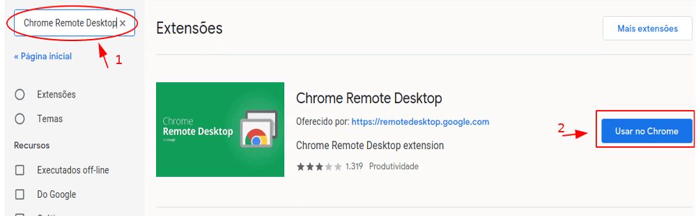 Site Chrome Web Store download da extensão