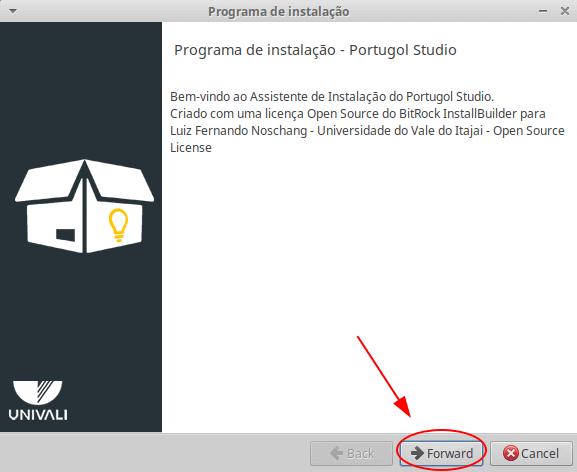 Programa de instalação do Portugol Studio