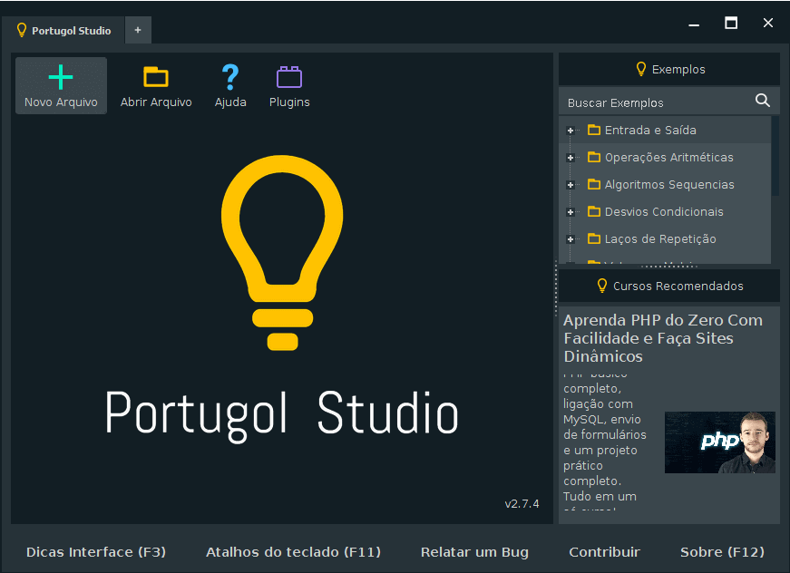 Tela inicial do Portugol Studio