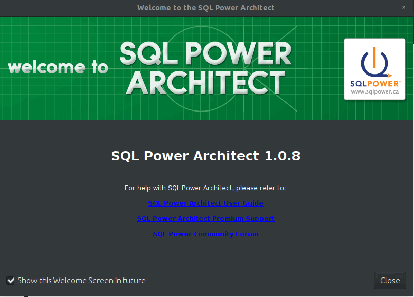 Tela inicial do SQL Power Architect Community Edition