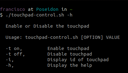 Opções do script touchpad-control.sh