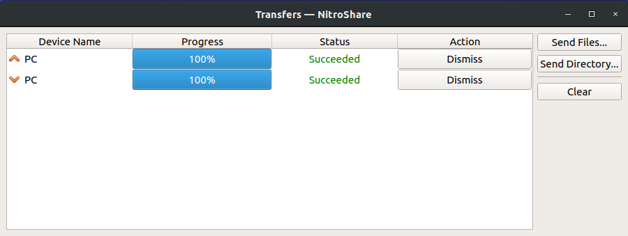 NitroShare realizando envio de arquivos
