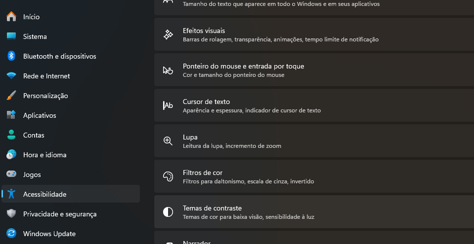 Configurações Acessibilidade