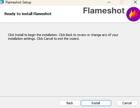 Flameshot Instalação tela conclusão
