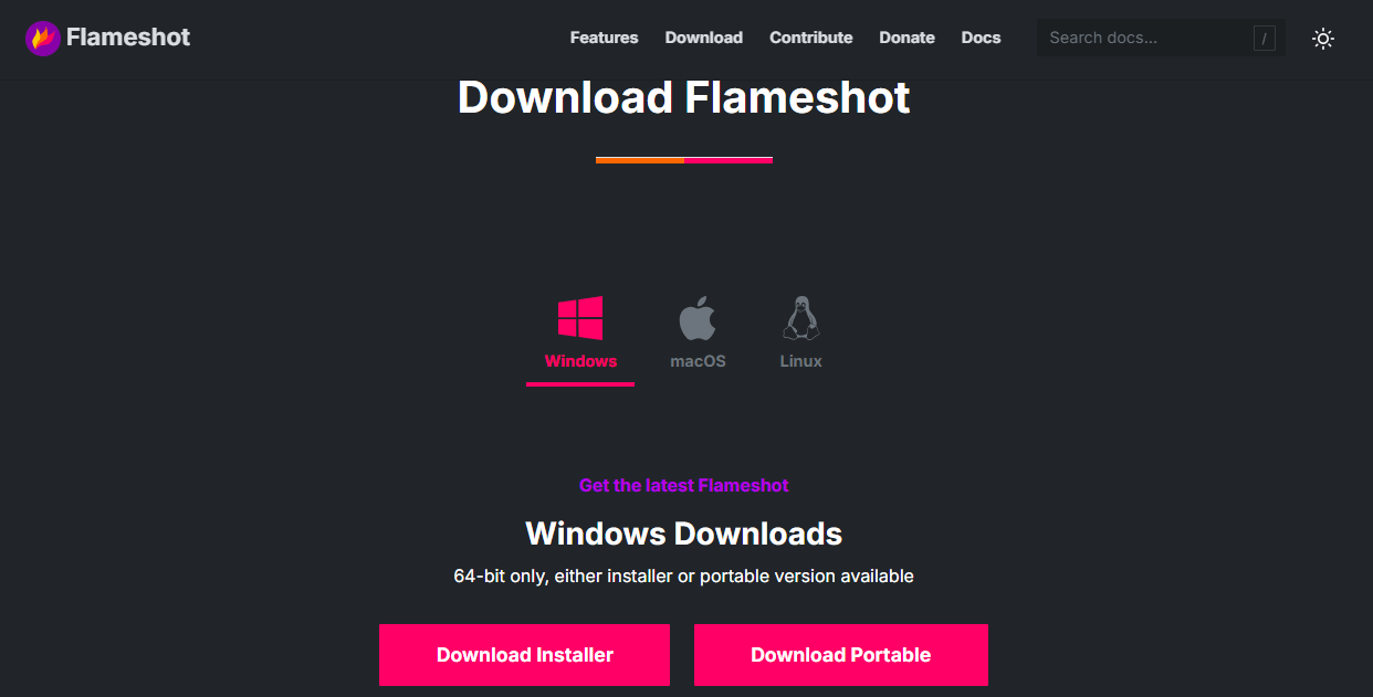Site do Flameshot opção de download