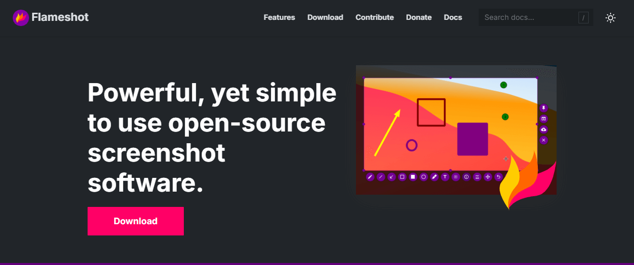 Site Flameshot tela inicial